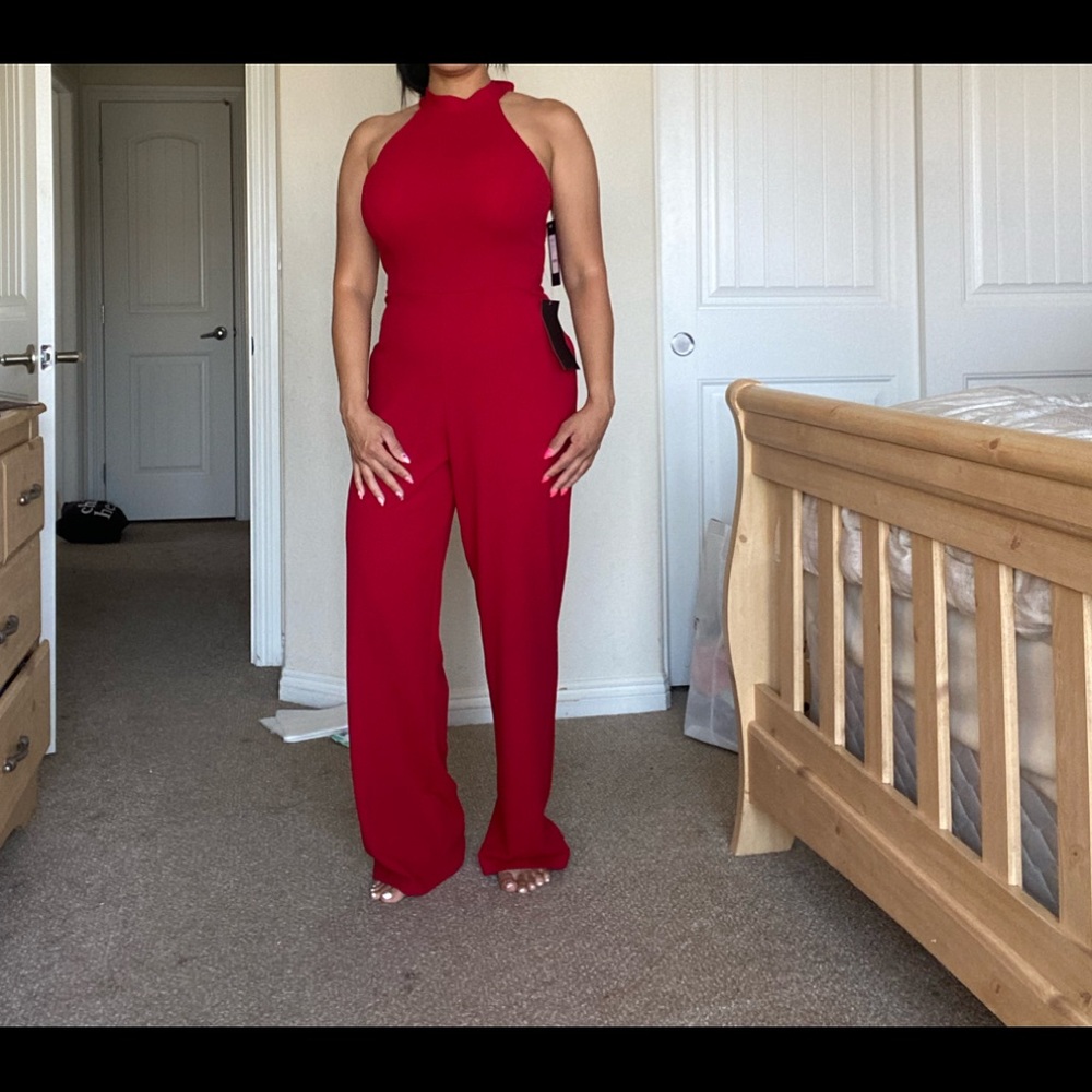 Bebe wide leg Halter Jumpsuit